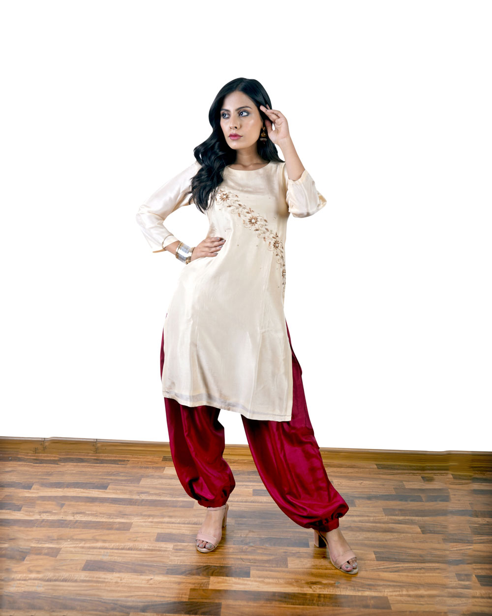 Women's White Cotton Harem Pants for Kurti, Crop tops | Mera Rang