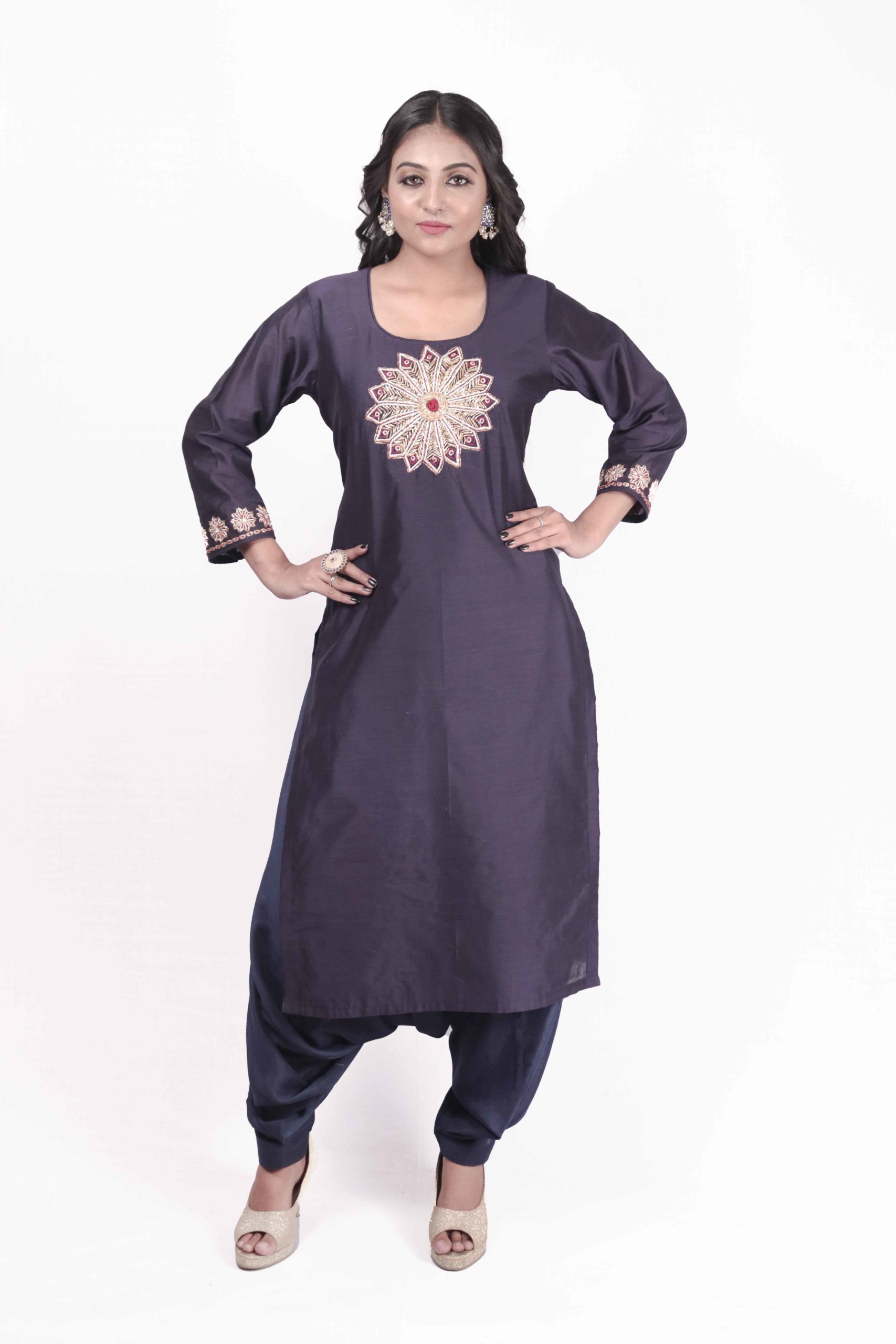 Buy Blue Chiffon Floral Mandala Round Mia Pattern Kurta With Harem Pant For  Women by 1717 by Simmi Saboo Online at Aza Fashions.