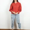 Rust Cotton Mandarin Neck Short Top