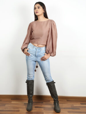 Metallic Brown Muslin Silk Short Top