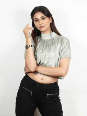 Grey Chinon Crepe Short Top