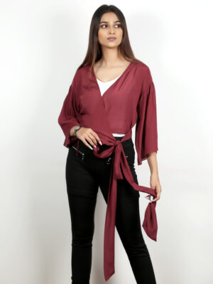Maroon Off-Shoulder Cotton Short Top