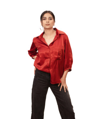 Maroon Modal Silk Shirt Style Top