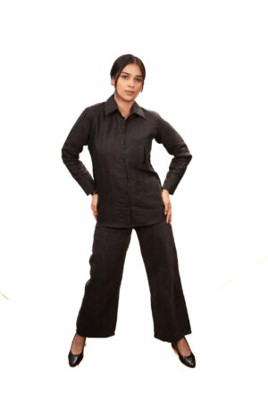 Black Linen Cotton Shirt Style Top