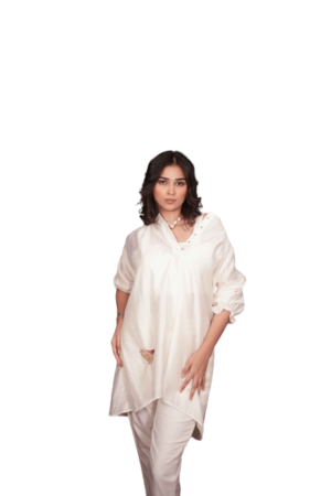 Off White Chanderi A-Line Top with Handwork