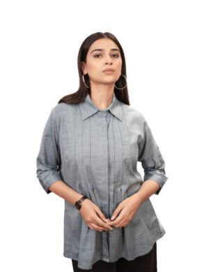 Lyric Blue Cotton Shirt Style Top