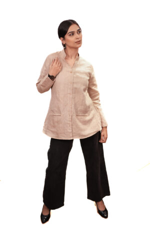 Beige Linen Cotton Straight Cut Top