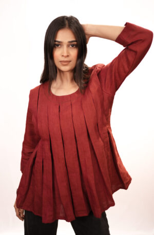 Maroon A-Line Linen Cotton Top