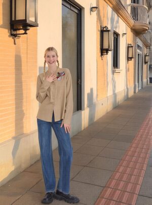 Sand Beige Appliqué Embroidered Linen Shirt